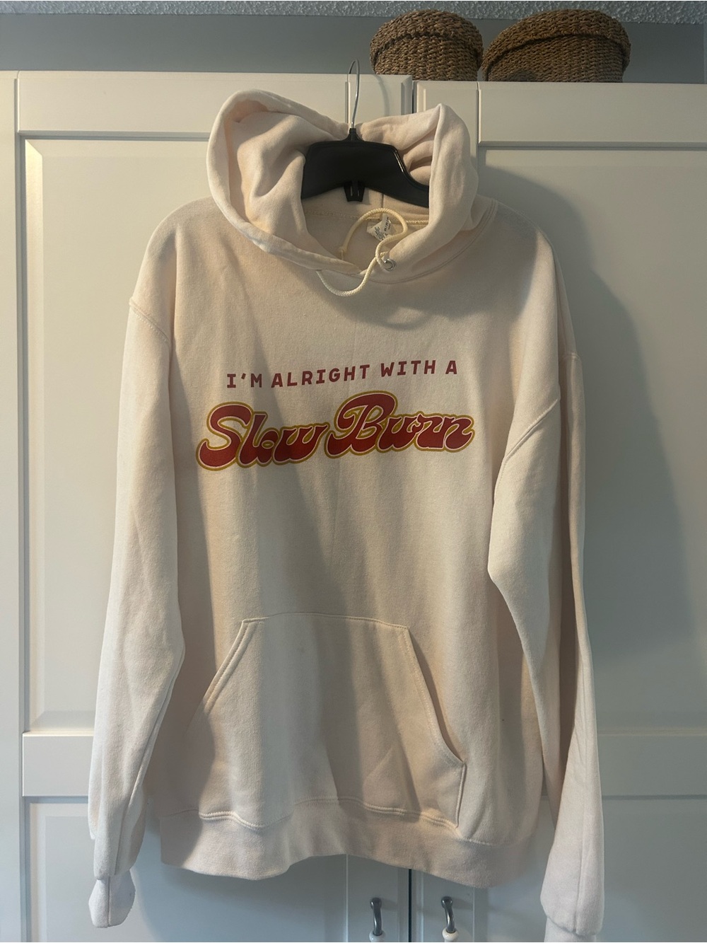 Cream Crewneck Hoodie with Red & Gold 'Slow Burn' Graphic